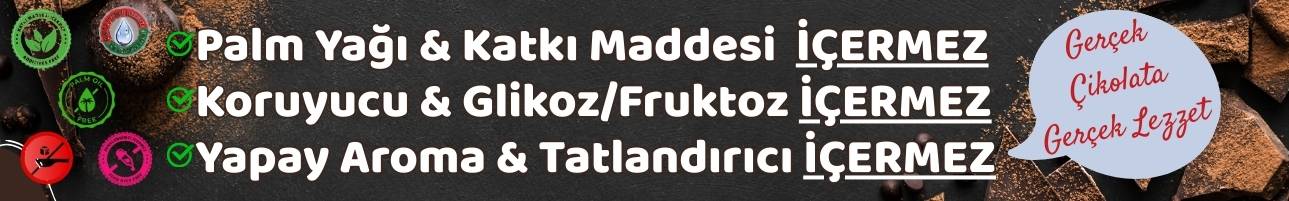 Palm yağı, katkı maddesi, koruyucu, glikoz/fruktoz şurubu, yapay aroma ve tatlandırıcı İÇERMEZ. Palm yağı, katkı maddesi, koruyucu, glikoz/fruktoz şurubu, yapay aroma ve tatlandırıcı İÇERMEZ.
