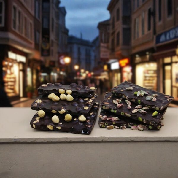 Dark Brown Bitter Beyoğlu Çikolatası - Fındıklı ve Antep Fıstıklı