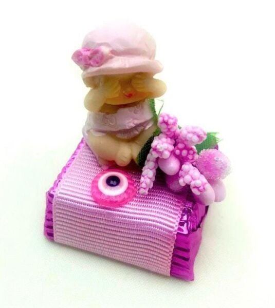 Dark Brown Kız Bebek Biblolu Doğum Hediye Çikolatası - 40 Adet