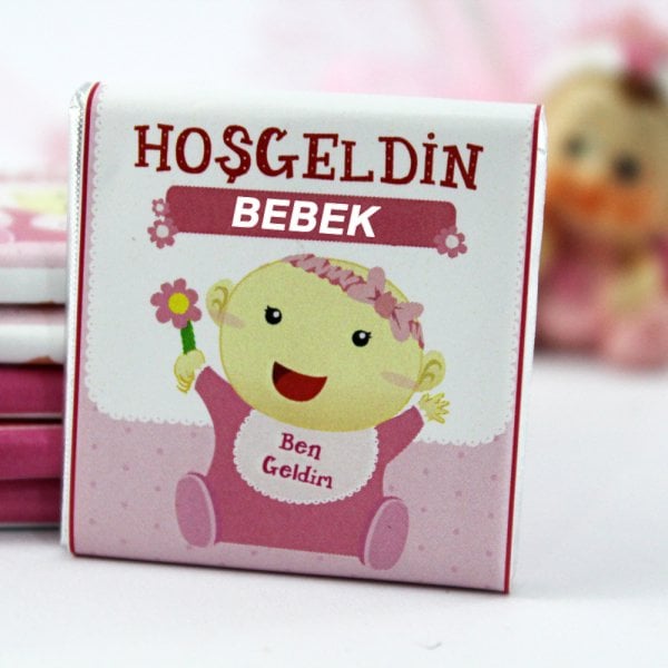 Dark Brown Kız Bebek Hoşgeldin Madlen Çikolatası - Doğum Hediyesi