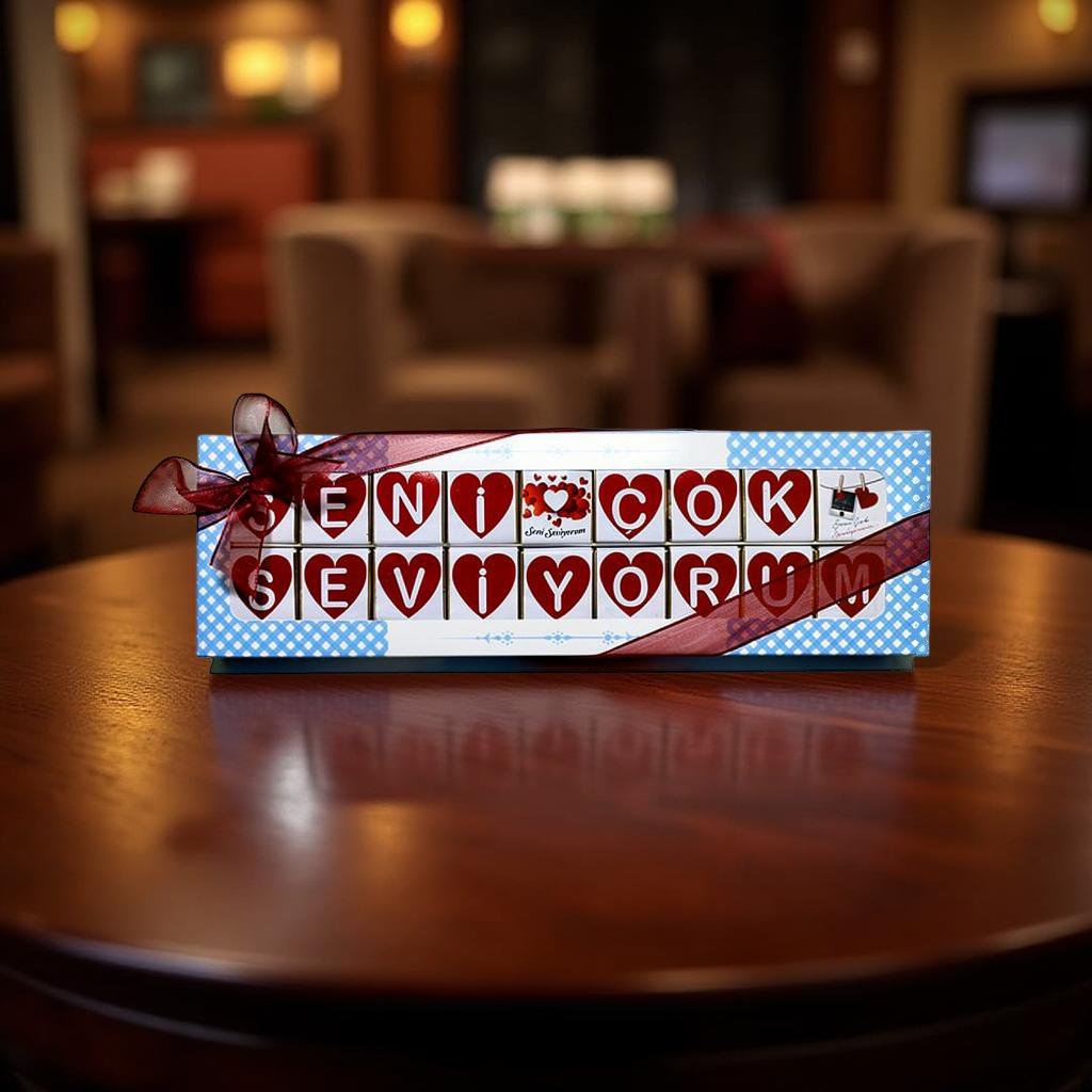 Dark Brown 'Seni Çok Seviyorum' Mesajlı 36 Adet Sütlü ve Bitter Madlen Çikolatası