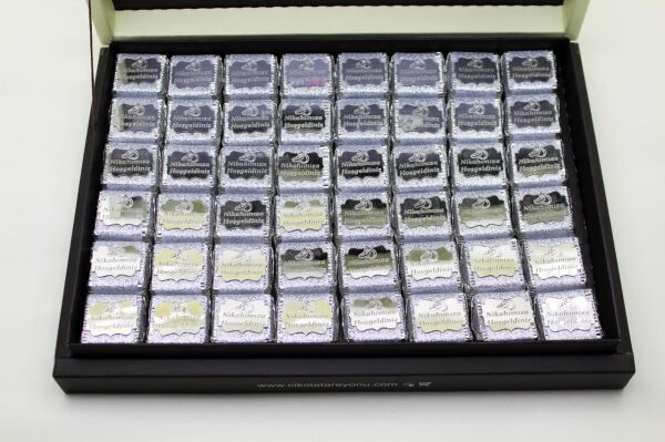 Dark Brown El Yapımı Nikah Şekeri Çikolatası - 48 Adet Gümüş Sargılı Dolgulu