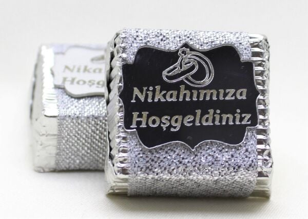 Dark Brown El Yapımı Nikah Şekeri Çikolatası - 48 Adet Gümüş Sargılı Dolgulu