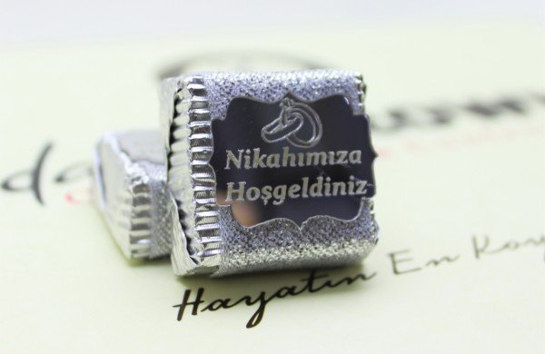 Dark Brown Nikahımıza Hoşgeldiniz Çikolatası 48 Adet Gümüş Sargılı Dolgulu