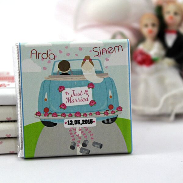 Kişiselleştirilebilir Nikah Çikolatası: El Yapımı Dark Brown Madlen - 12 48'li (Hediye Kutu)