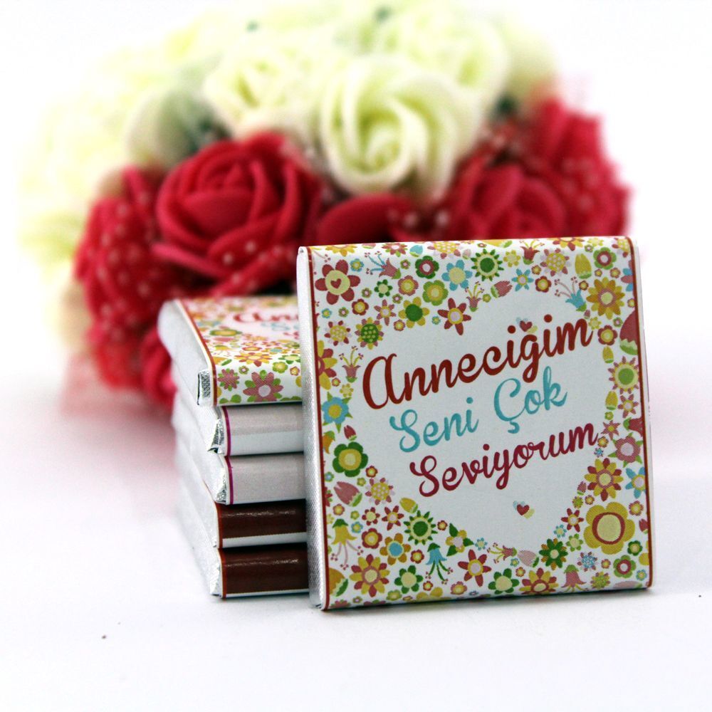 Dark Brown Anneler Günü - Madlen Çikolata - Özel Yazı Tasarımlı 48'li (Hediye Kutu)