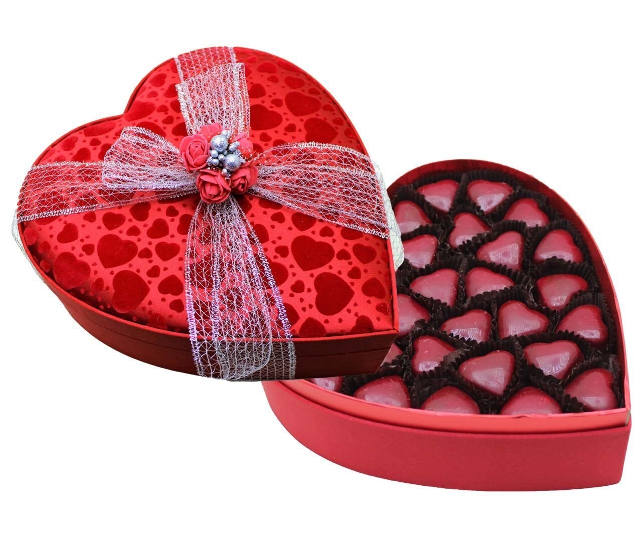 Dark Brown El Yapımı Kırmızı Kalpli Büyük Boy Spesiyel Çikolata Kutusu - KN1