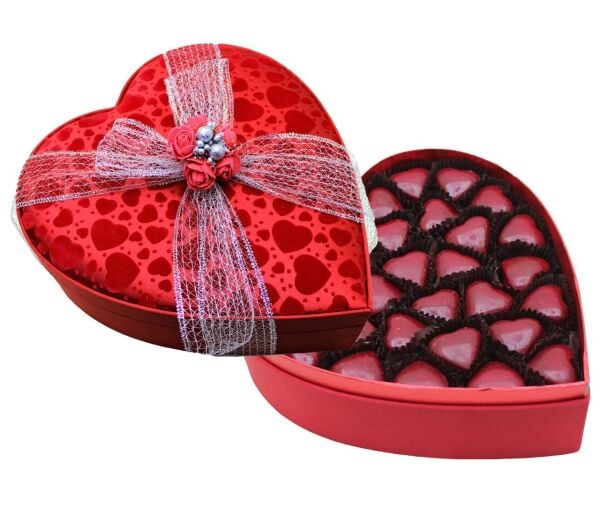 Dark Brown El Yapımı Kırmızı Kalpli Büyük Boy Spesiyel Çikolata Kutusu - KN1