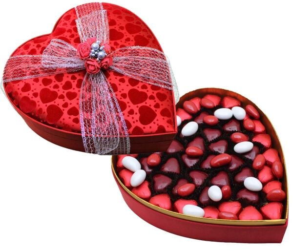 Dark Brown El Yapımı Kırmızı Kalpli Büyük Boy Çikolata Kutusu KN1