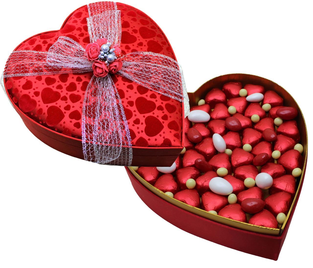 El Yapımı Büyük Boy Dark Brown Kırmızı Kalpli Çikolata Kutusu KN1