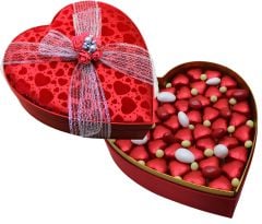 El Yapımı Büyük Boy Dark Brown Kırmızı Kalpli Çikolata Kutusu KN1