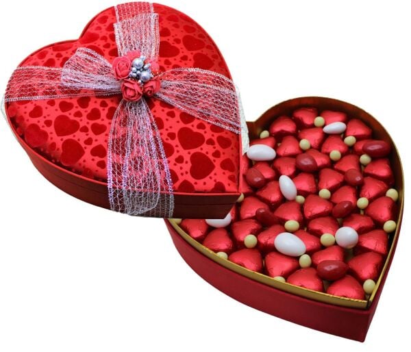 El Yapımı Büyük Boy Dark Brown Kırmızı Kalpli Çikolata Kutusu KN1