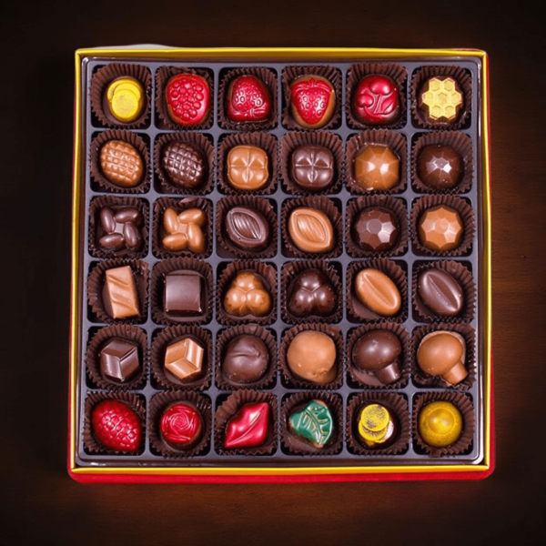 Dark Brown El Yapımı Osmanlı Motifli 36'lı Çerçeveli Çikolata Kutusu Spesiyal Çikolatalı