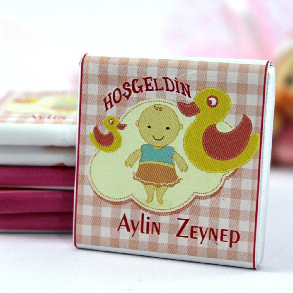Dark Brown Kız Bebek İçin İsimli Hediye Çikolatası