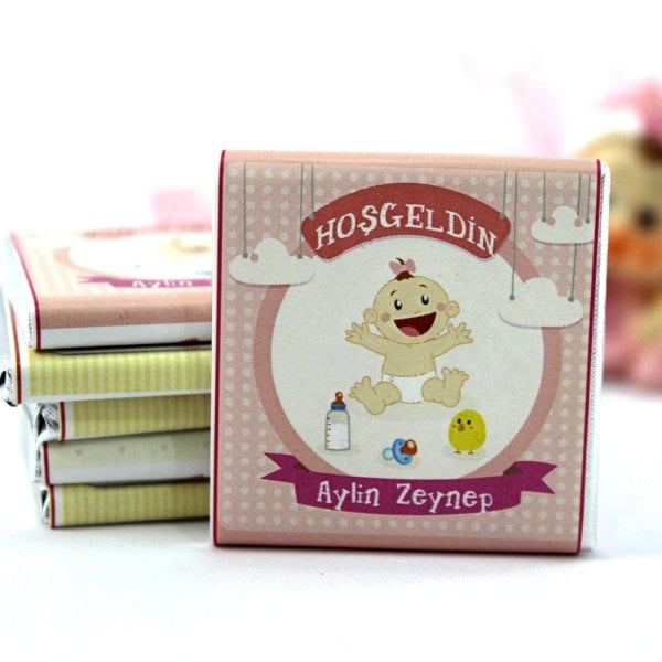 Dark Brown Özel Kız Bebek Hoşgeldin Çikolatası - İsim Yazdırılabilir