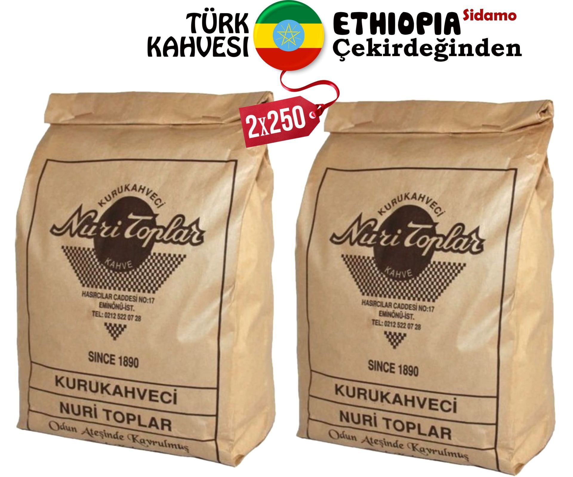 Nuri Toplar - Taze Çekilmiş Ethiopia Sidamo Türk Kahvesi 2x250 Gr