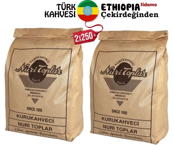 Nuri Toplar - Taze Çekilmiş Ethiopia Sidamo Türk Kahvesi 2x250 Gr