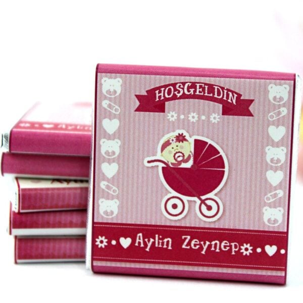 Dark Brown İsim Yazılabilir Kız Bebek Hoşgeldin Çikolatası