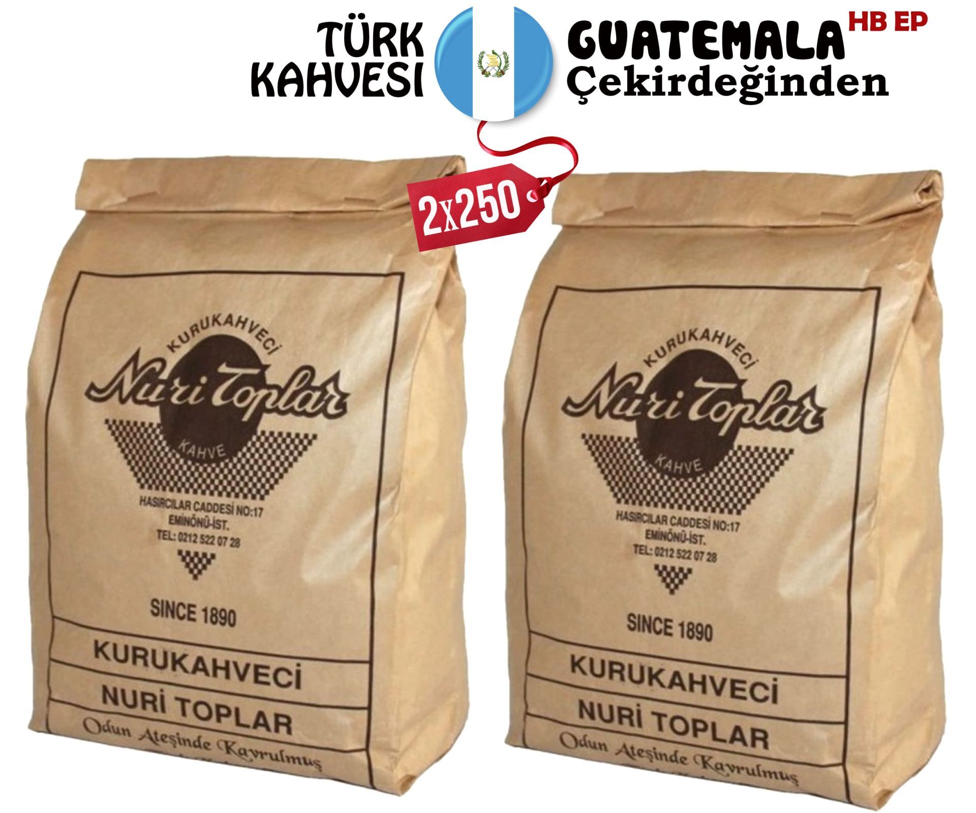 Nuri Toplar Günlük Taze Çekilmiş Guatemala Türk Kahvesi 2x250 Gr