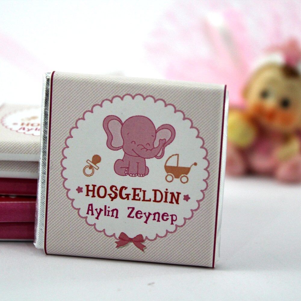 Dark Brown Kız Bebek İçin İsim Yazılabilen Hoşgeldin Çikolatası