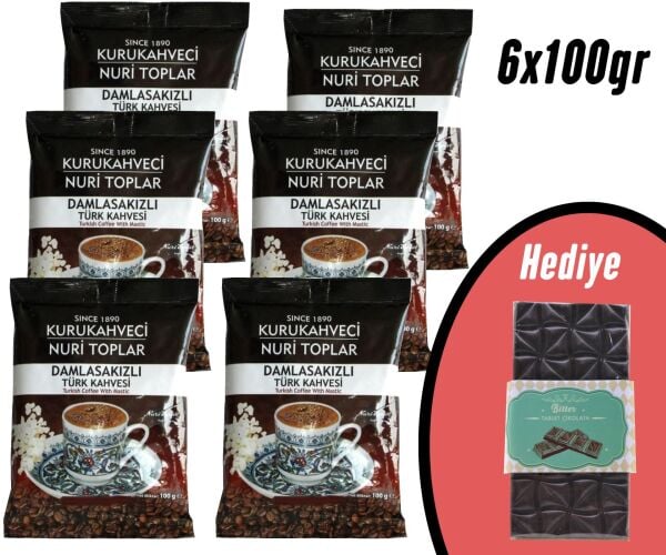 Nuri Toplar Damla Sakızlı Türk Kahvesi & Bitter Çikolata Paketi - 6x100 Gr