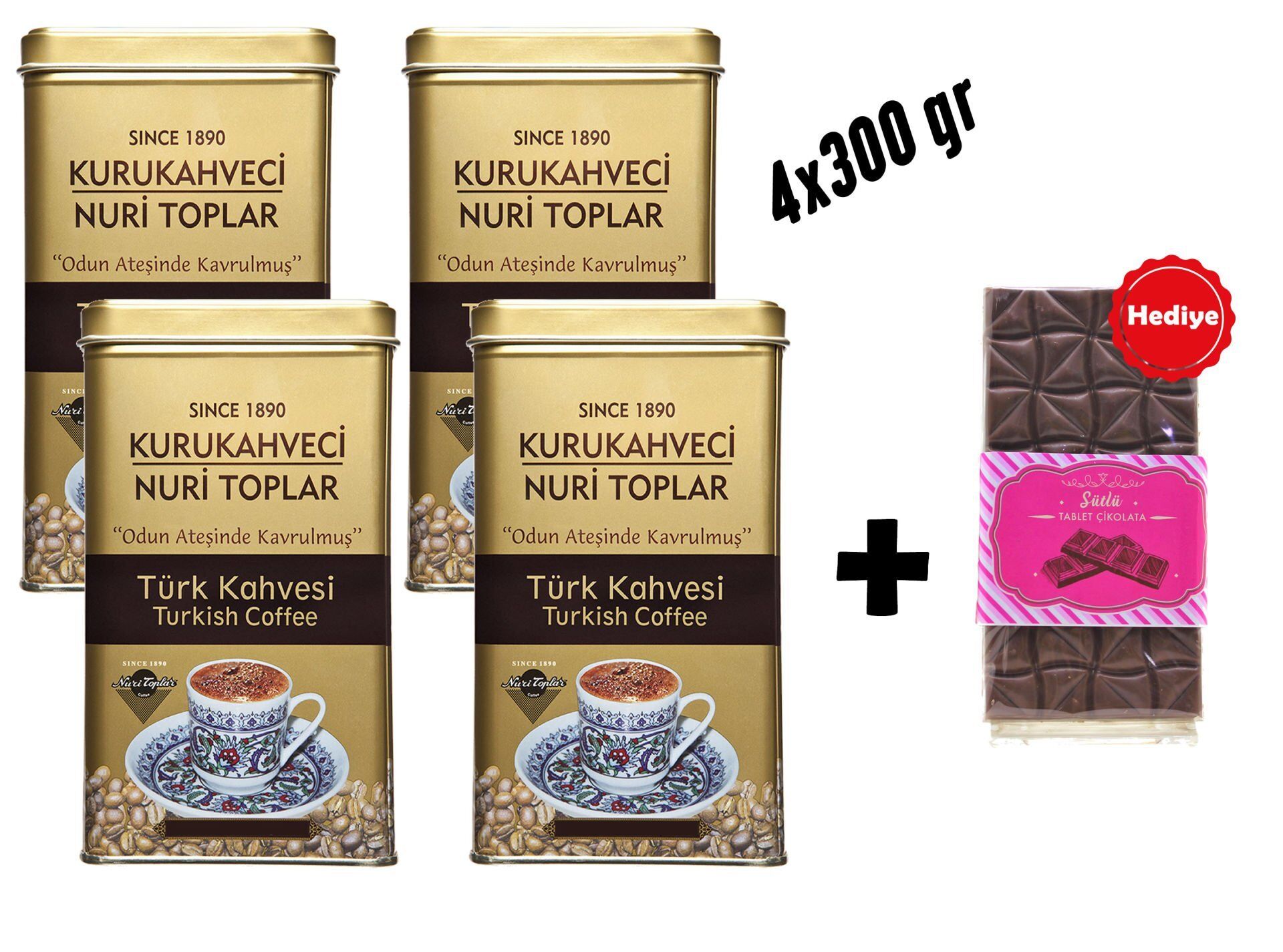 Nuri Toplar Türk Kahvesi - Metal Kutuda 4x300 Gr ve Hediye Çikolata