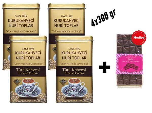 Nuri Toplar Türk Kahvesi - Metal Kutuda 4x300 Gr ve Hediye Çikolata