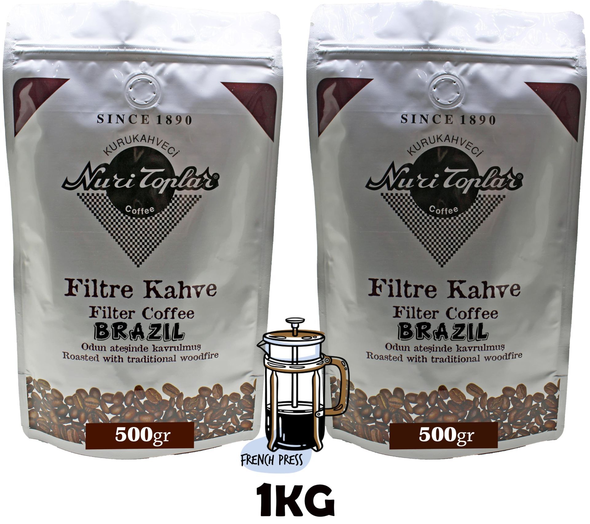 Nuri Toplar – Brezilya Cerrado Filtre Kahvesi, Odun Ateşinde Kavurma 1 KG - French Press