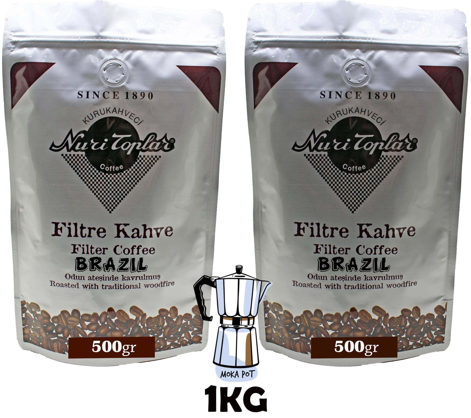 Nuri Toplar – Brezilya Cerrado Filtre Kahvesi, Odun Ateşinde Kavurma 1 KG - Moka Pot