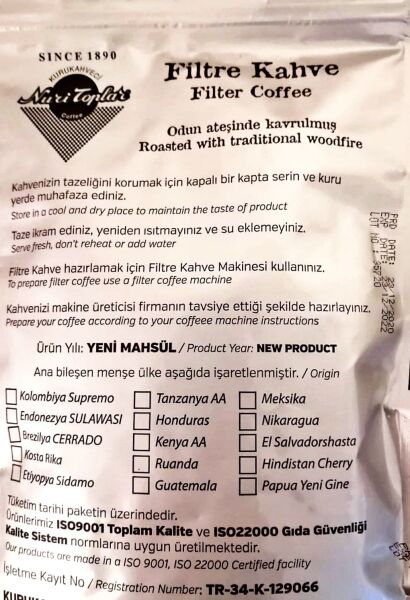 Nuri Toplar - Odun Ateşinde Colombia Supremo Filtre Kahve Çekirdeği 1 KG - Filtre Kahve Makinesi