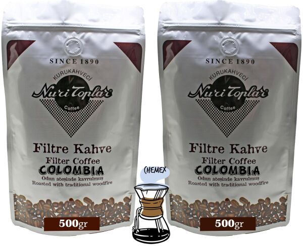 Nuri Toplar - Odun Ateşinde Colombia Supremo Filtre Kahve Çekirdeği 1 KG - Chemex
