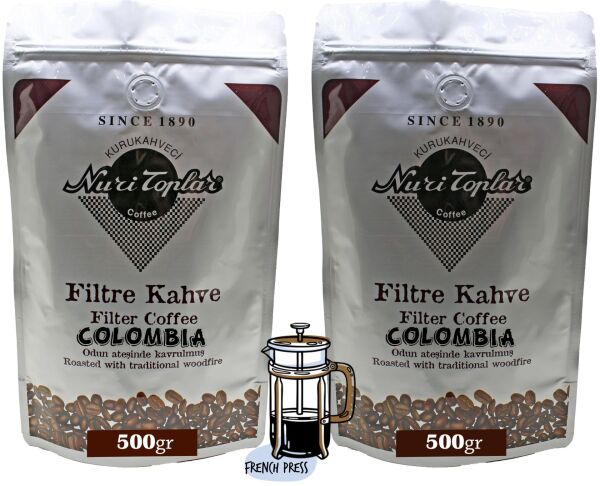 Nuri Toplar - Odun Ateşinde Colombia Supremo Filtre Kahve Çekirdeği 1 KG - French Press