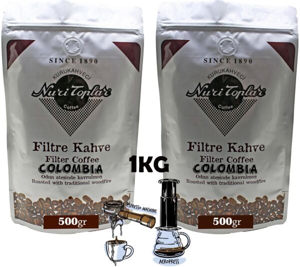 Nuri Toplar - Odun Ateşinde Colombia Supremo Filtre Kahve Çekirdeği 1 KG - Aeropress