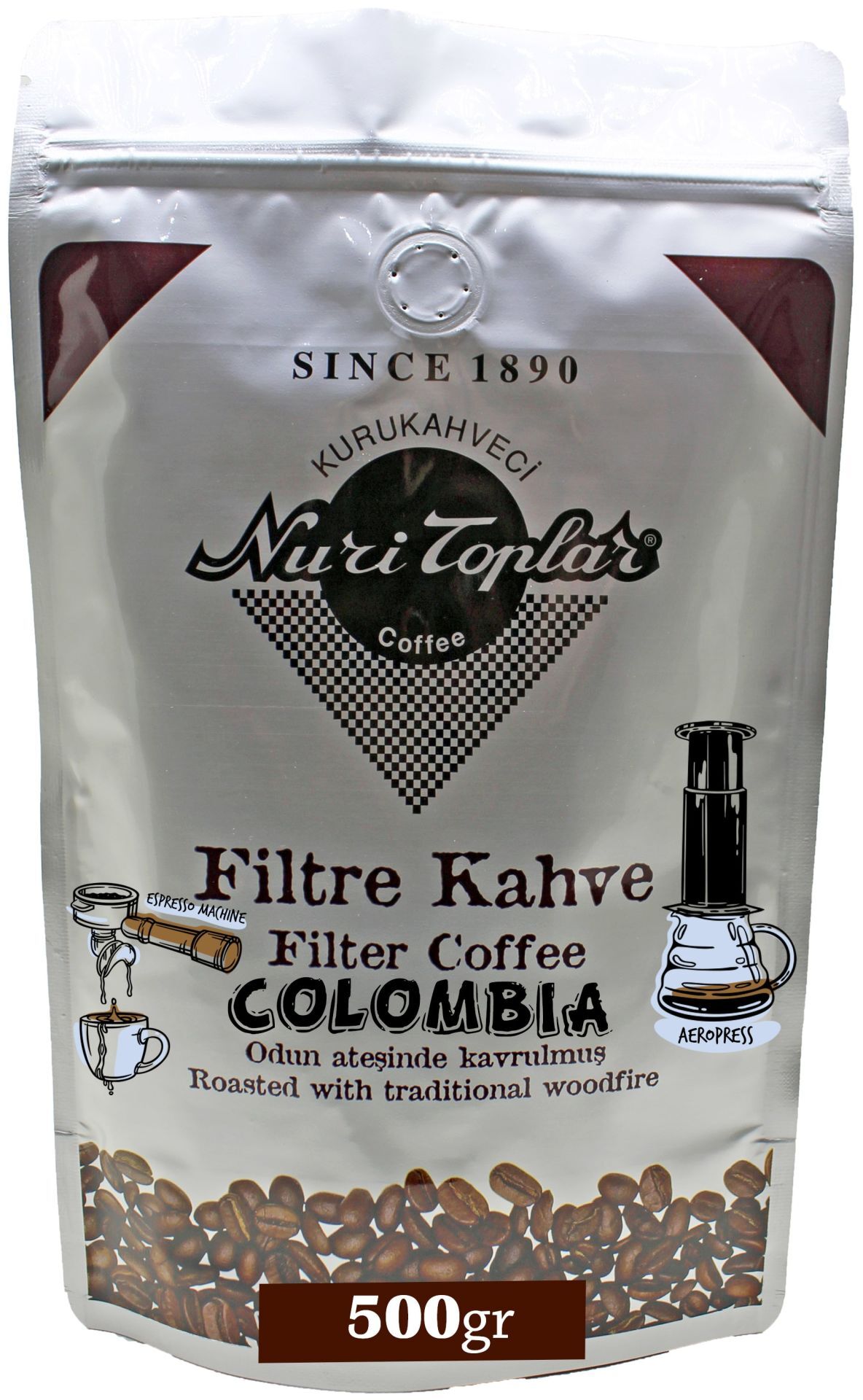 Nuri Toplar - Odun Ateşinde Colombia Supremo Filtre Kahve Çekirdeği 500 Gram - Aeropress