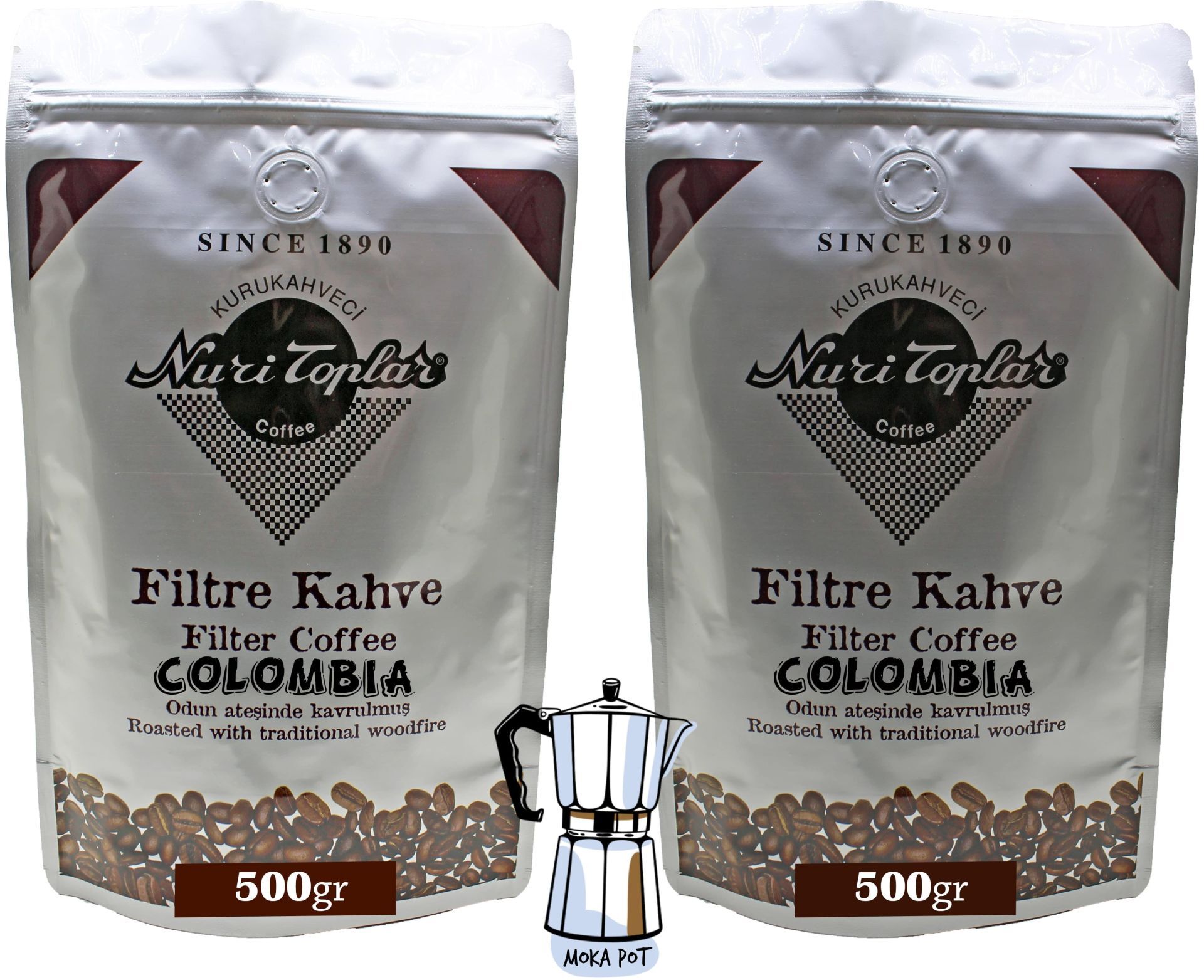 Nuri Toplar - Odun Ateşinde Colombia Supremo Filtre Kahve Çekirdeği 1 KG - Moka Pot