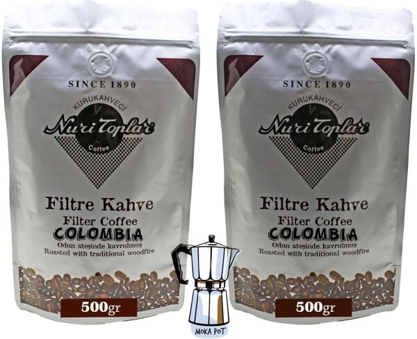 Nuri Toplar - Odun Ateşinde Colombia Supremo Filtre Kahve Çekirdeği 1 KG - Moka Pot