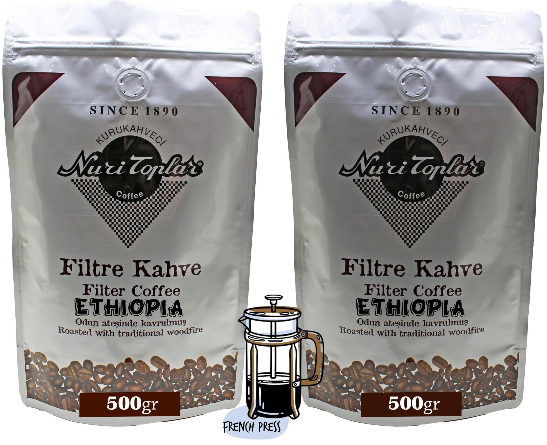 Nuri Toplar Ethiopia Sidemo Filtre Kahvesi - Odun Ateşinde Kavrulma 1 KG - French Press
