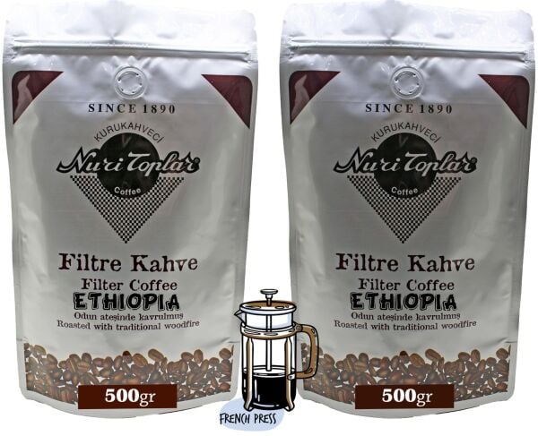 Nuri Toplar Ethiopia Sidemo Filtre Kahvesi - Odun Ateşinde Kavrulma 1 KG - French Press