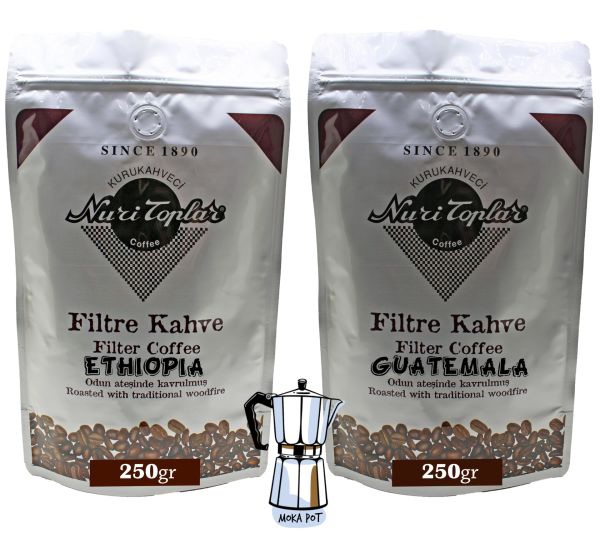 Nuri Toplar Filtre Kahveleri Ethiopia ve Guatemala Yöresel Paket 500 Gr - Moka Pot