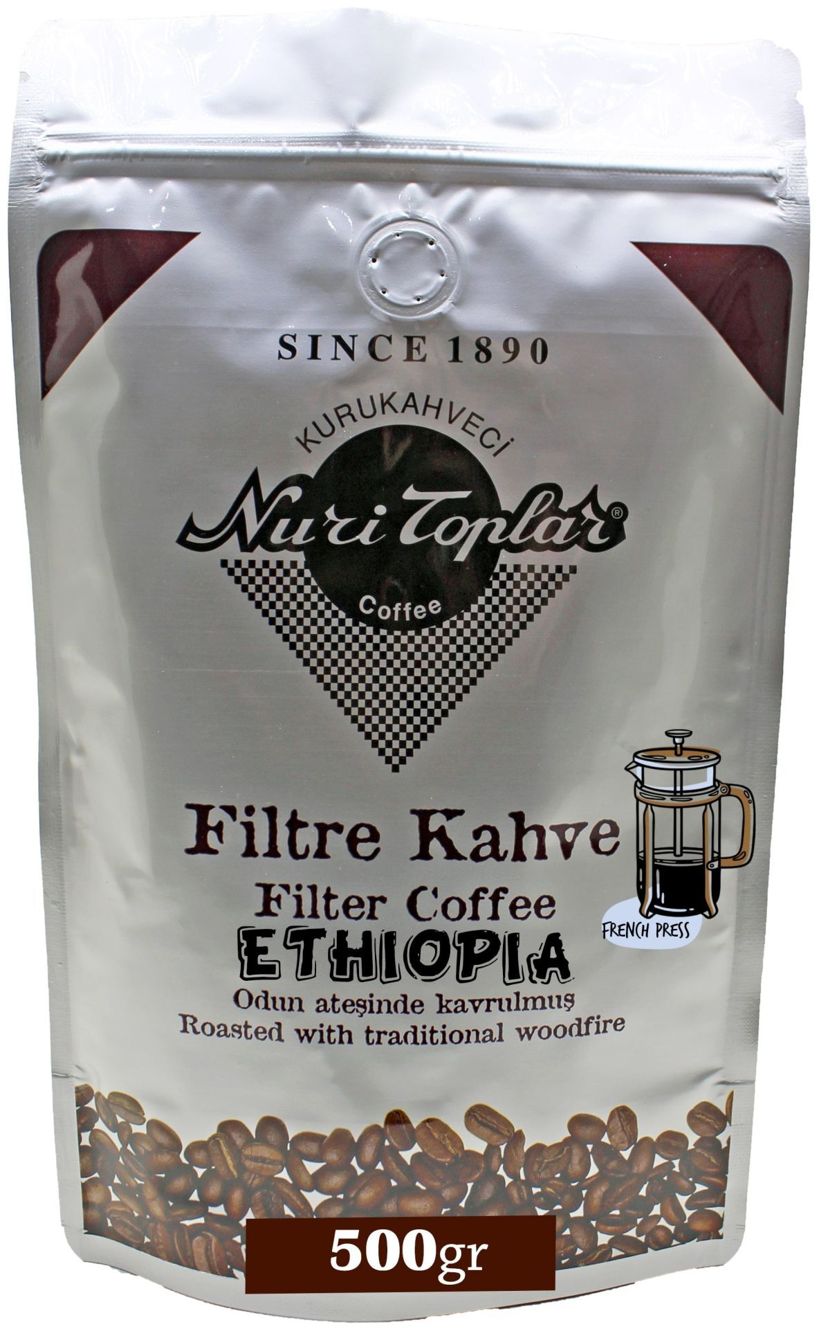 Nuri Toplar Ethiopia Sidemo Filtre Kahvesi - Odun Ateşinde Kavrulma 500 Gram - French Press