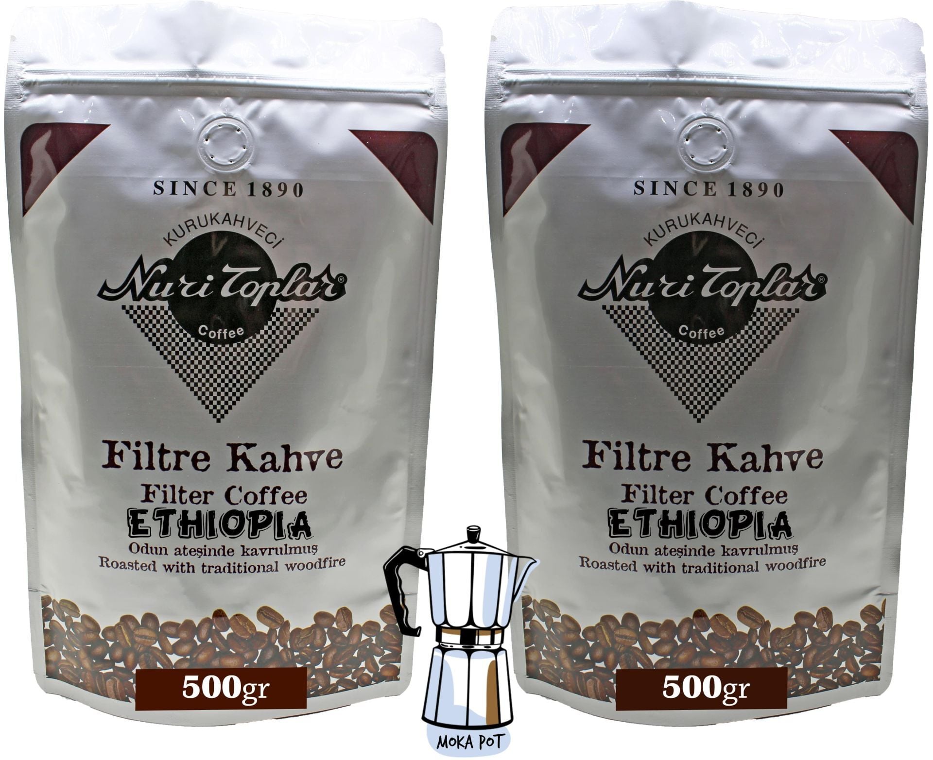 Nuri Toplar Ethiopia Sidemo Filtre Kahvesi - Odun Ateşinde Kavrulma 1 KG - Moka Pot