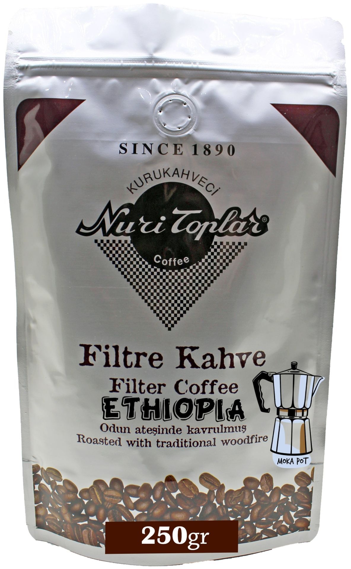 Nuri Toplar Ethiopia Sidemo Filtre Kahvesi - Odun Ateşinde Kavrulma 250 Gram - Moka Pot