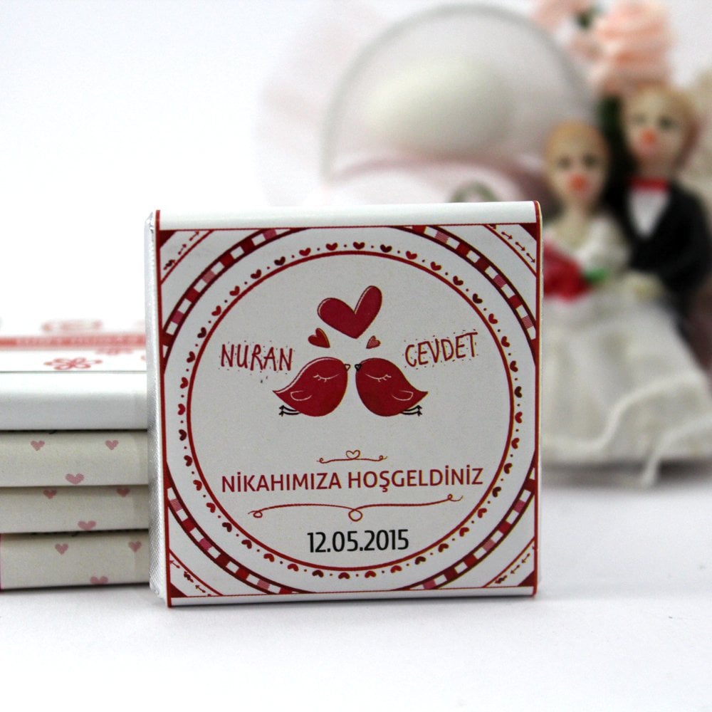 Dark Brown Nikah Çikolatası Kişiselleştirilebilir El Yapımı Madlen Çikolata