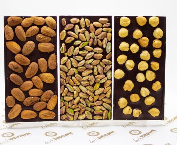 Dark Brown Bitter Tablet Bar Çikolata - Badem, Fındık ve Antep Fıstıklı Lezzet