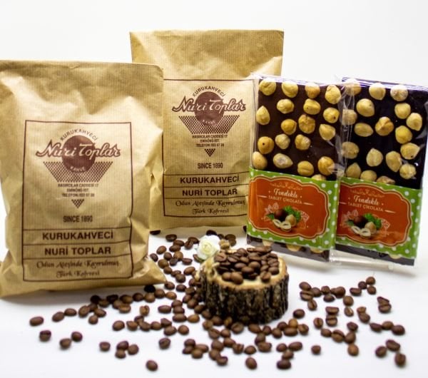 Nuri Toplar Taze Çekim Türk Kahvesi 500g ve Fındıklı Tablet Çikolata Seti