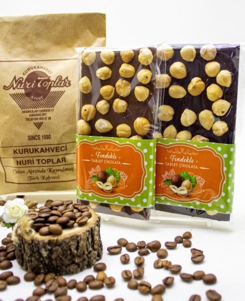 Nuri Toplar Taze Çekim Türk Kahvesi 500g ve Fındıklı Tablet Çikolata Seti