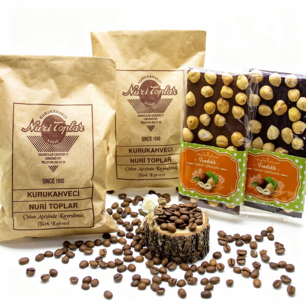 Nuri Toplar Taze Çekim Türk Kahvesi 500g ve Fındıklı Tablet Çikolata Seti
