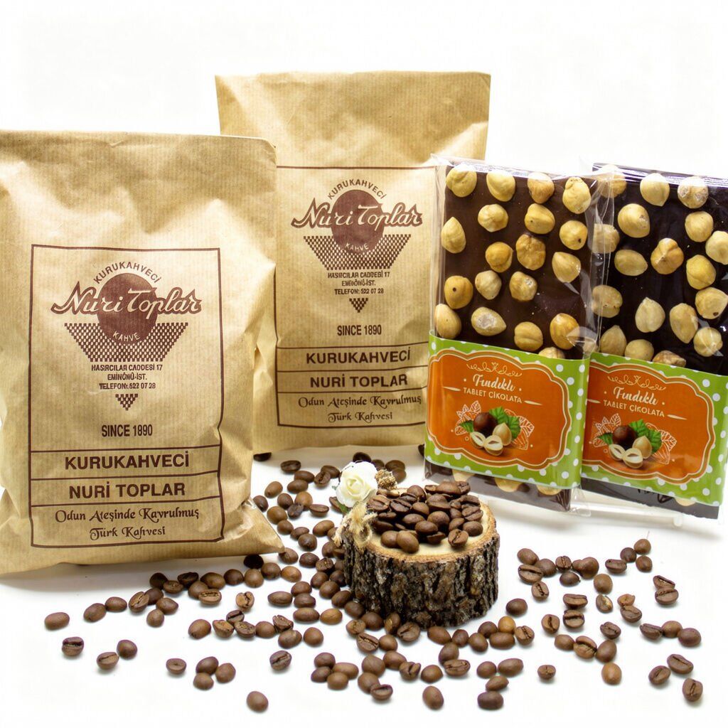 Nuri Toplar Taze Çekim Türk Kahvesi 500g ve Fındıklı Tablet Çikolata Seti