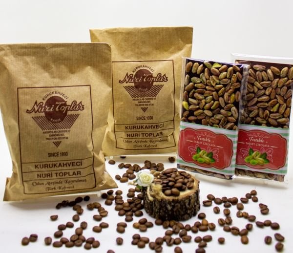Nuri Toplar Türk Kahvesi 500g ve Antep Fıstıklı Bitter Sütlü Tabletler