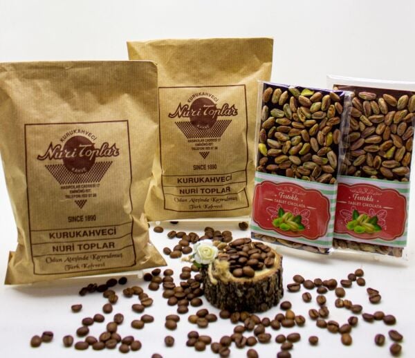 Nuri Toplar Türk Kahvesi 500g ve Antep Fıstıklı Bitter Sütlü Tabletler